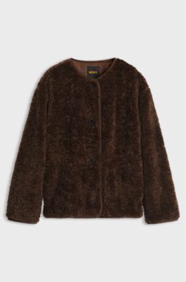 Relaxed-fit coat in teddy fabric, Brown