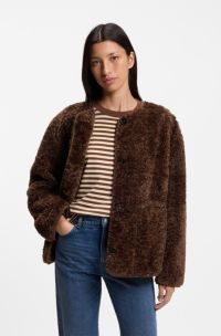 Relaxed-Fit Mantel aus Teddy-Gewebe, Braun