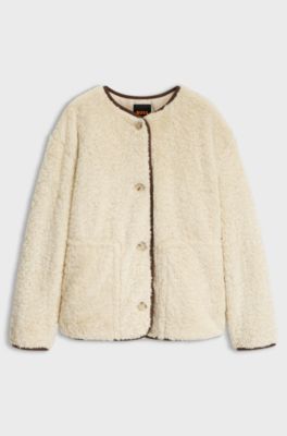 Relaxed-fit coat in teddy fabric, Light Beige