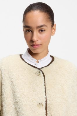 Relaxed-fit coat in teddy fabric, Light Beige