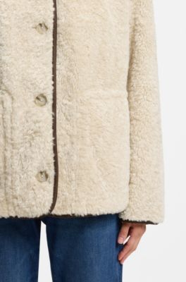Relaxed-fit mantel van teddy-materiaal, Lichtbeige