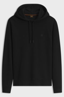 Cotton hoodie with a chest logo patch, Black