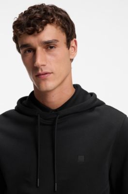 Cotton hoodie with a chest logo patch, Black