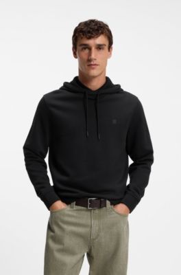 Cotton hoodie with a chest logo patch, Black