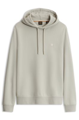 Cotton hoodie with a chest logo patch, Light Beige