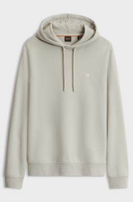 Cotton hoodie with a chest logo patch, Light Beige
