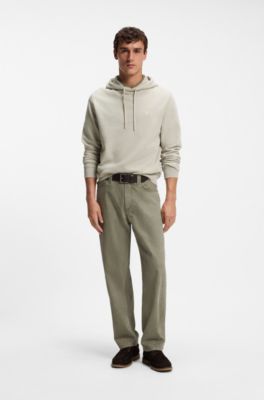 Cotton hoodie with a chest logo patch, Light Beige