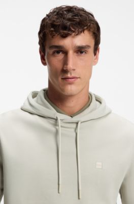 Cotton hoodie with a chest logo patch, Light Beige