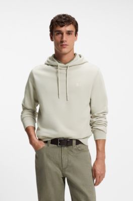 Cotton hoodie with a chest logo patch, Light Beige