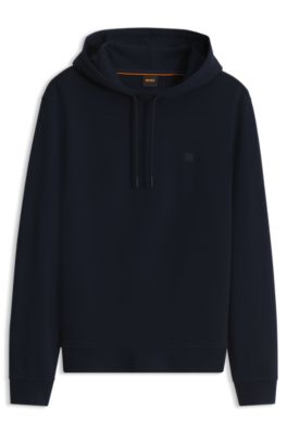 Cotton hoodie with a chest logo patch, Dark Blue