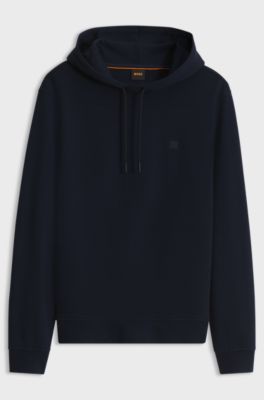 Cotton hoodie with a chest logo patch, Dark Blue