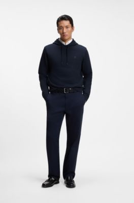 Cotton hoodie with a chest logo patch, Dark Blue