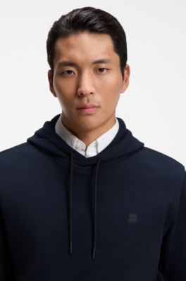 Cotton hoodie with a chest logo patch, Dark Blue