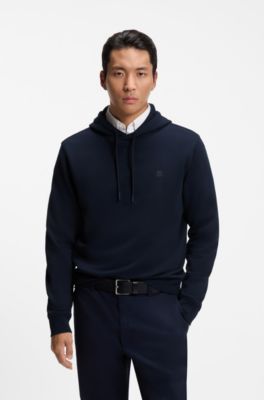 Cotton hoodie with a chest logo patch, Dark Blue