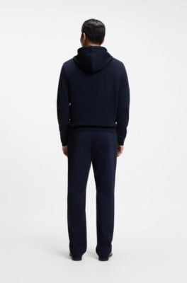 Cotton hoodie with a chest logo patch, Dark Blue