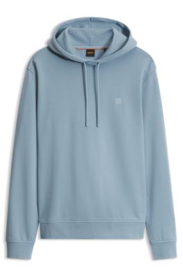 Cotton hoodie with a chest logo patch, Light Blue