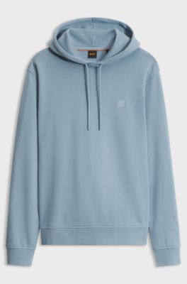 Cotton hoodie with a chest logo patch, Light Blue