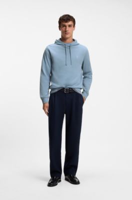 Cotton hoodie with a chest logo patch, Light Blue