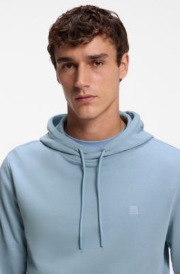 Cotton hoodie with a chest logo patch, Light Blue