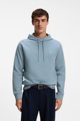 Cotton hoodie with a chest logo patch, Light Blue