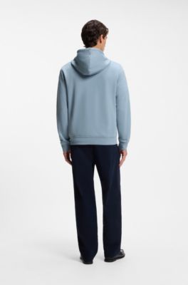 Cotton hoodie with a chest logo patch, Light Blue