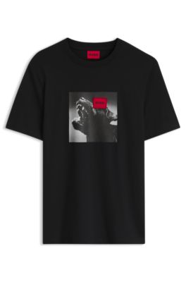 Cotton-jersey T-shirt in regular fit with statement graphic, Black
