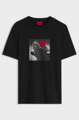 Cotton-jersey T-shirt in regular fit with statement graphic, Black