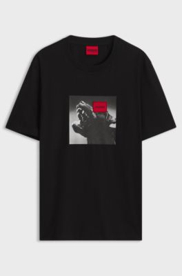 Cotton-jersey T-shirt in regular fit with statement graphic, Black