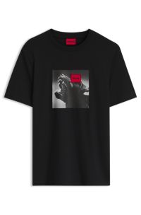 Cotton-jersey T-shirt in regular fit with statement graphic, Black