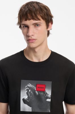 Cotton-jersey T-shirt in regular fit with statement graphic, Black