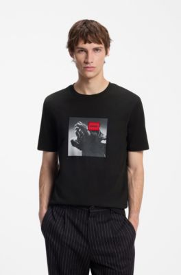 Cotton-jersey T-shirt in regular fit with statement graphic, Black