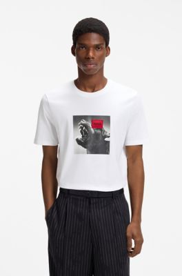 Cotton-jersey T-shirt in regular fit with statement graphic, White