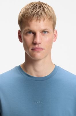 Relaxed-fit T-shirt in stretch cotton with logo detail, Blue
