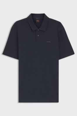 Polo classique en coton avec logo, Bleu fonc&eacute;