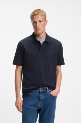 Polo classique en coton avec logo, Bleu fonc&eacute;