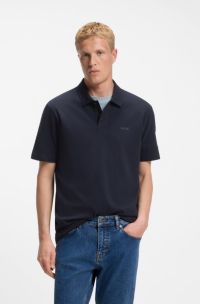Klassieke polo van katoen met logo, Donkerblauw