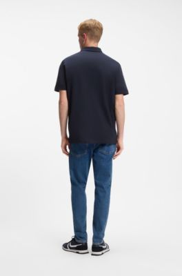 Polo classique en coton avec logo, Bleu fonc&eacute;