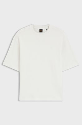 Relaxed-fit T-shirt in waffle-structured cotton, Natural
