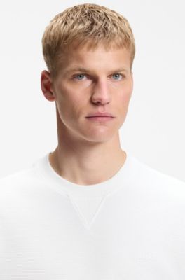 Relaxed-fit T-shirt in waffle-structured cotton, Natural