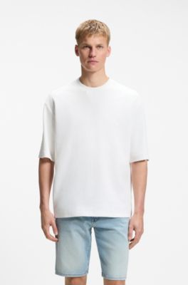 Relaxed-fit T-shirt in waffle-structured cotton, Natural