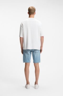 Relaxed-fit T-shirt in waffle-structured cotton, Natural