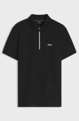 Slim-fit zip polo shirt in Pima cotton, Black