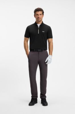 Slim-fit zip polo shirt in Pima cotton, Black