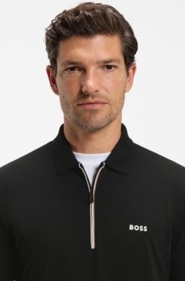 Slim-fit zip polo shirt in Pima cotton, Black