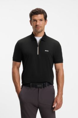 Slim-fit zip polo shirt in Pima cotton, Black