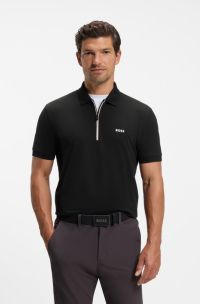Slim-fit zip polo shirt in Pima cotton, Black