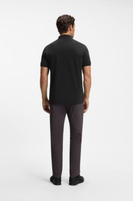 Slim-fit zip polo shirt in Pima cotton, Black
