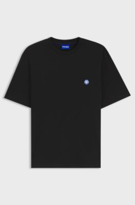Cotton-jersey T-shirt with Happy HUGO logo, Black