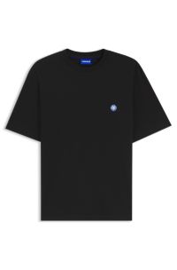 Cotton-jersey T-shirt with Happy HUGO logo, Black