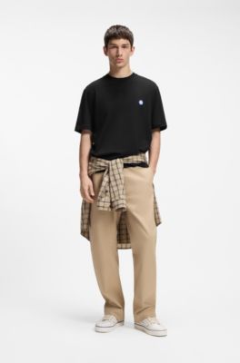 Cotton-jersey T-shirt with Happy HUGO logo, Black